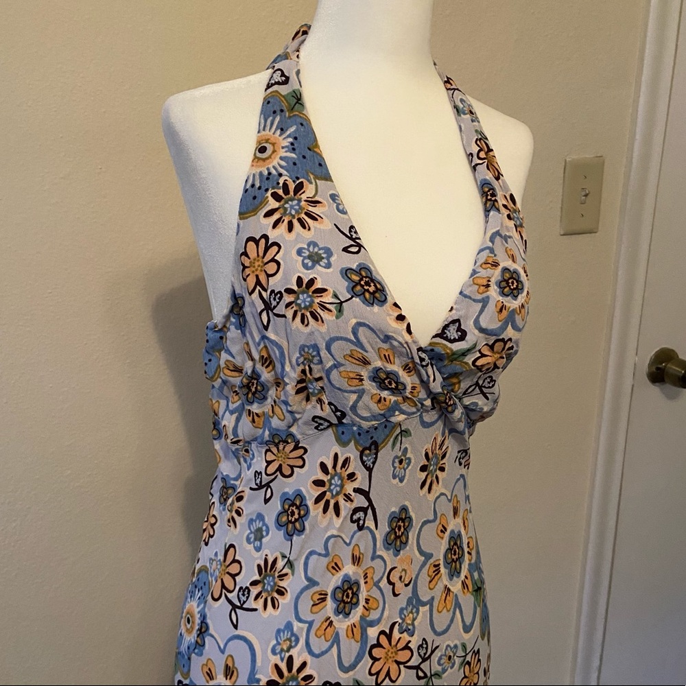 90S 2000S FLORAL GROOVY FLOWER HALTER DRESS